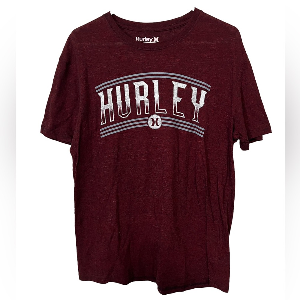 HURLEY T-SHIRT SIZE L LIGHT WEIGHT MAROON WITH HURLEY GRAPHIC LOGO
